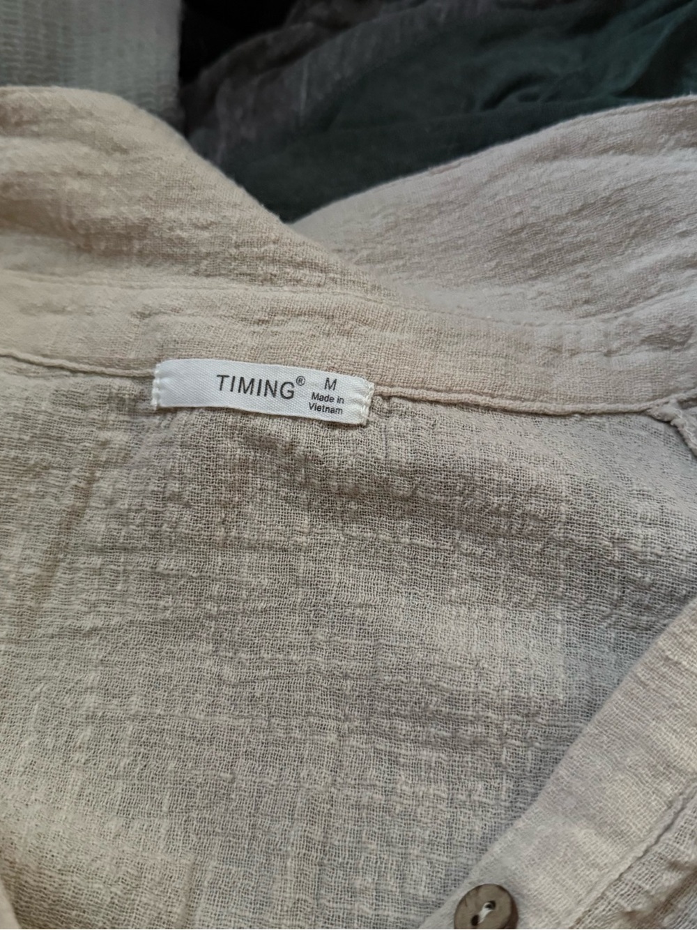 Timing Beige Textured Button-Front Drawstring Shirt - Picture 6 of 6